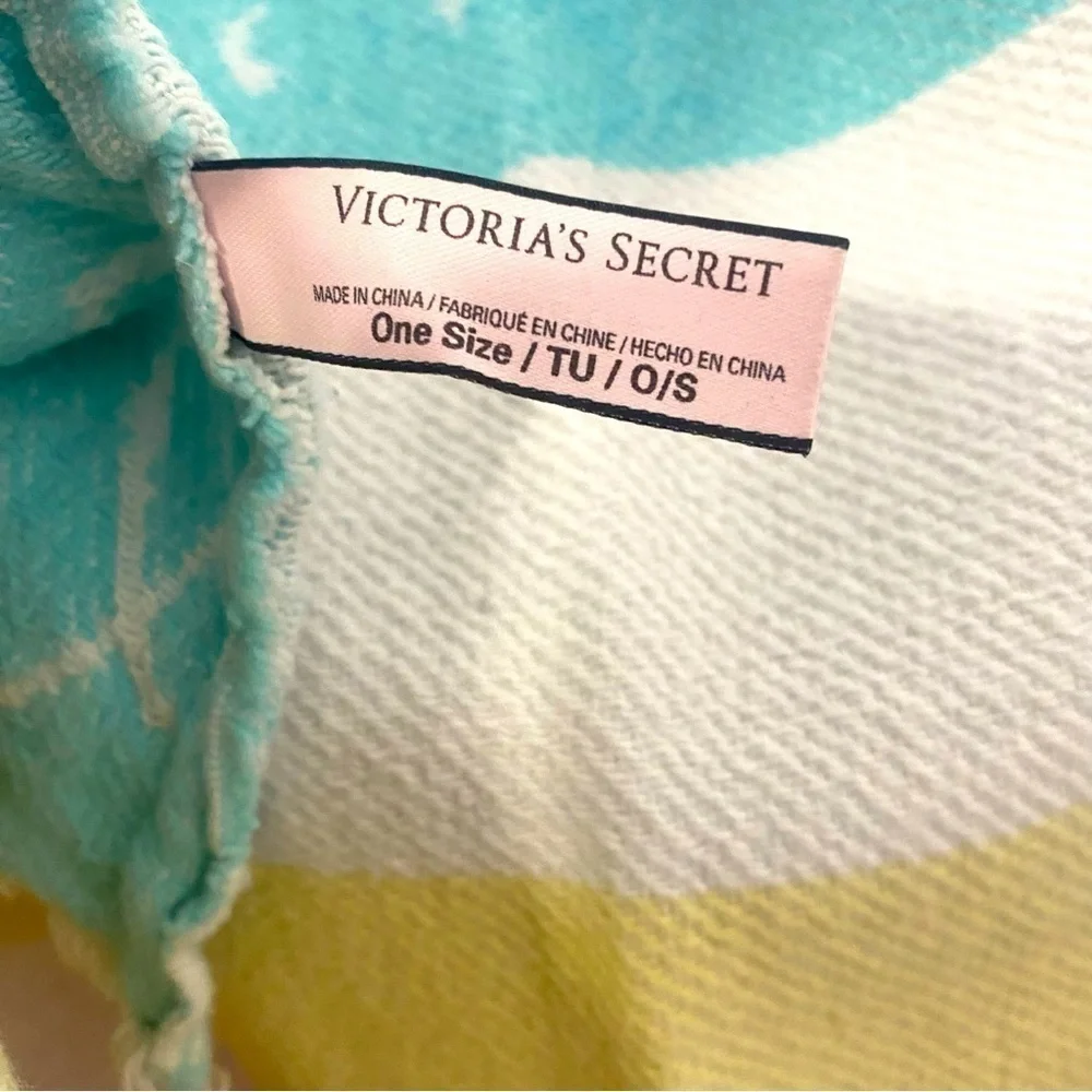 Victoria Secret Throw Beach Blanket 50x60” Peach Pink Yellow Blue 100% Cotton